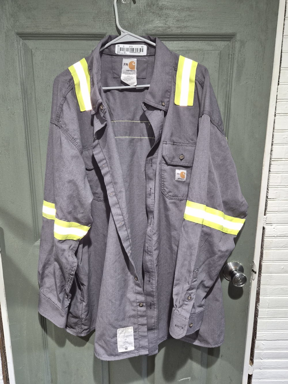 Carhartt Gray Work Jacket with High-Visibility Yellow Stripes